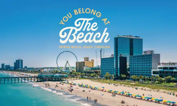 A view of Myrtle Beach SC pier and hotels.